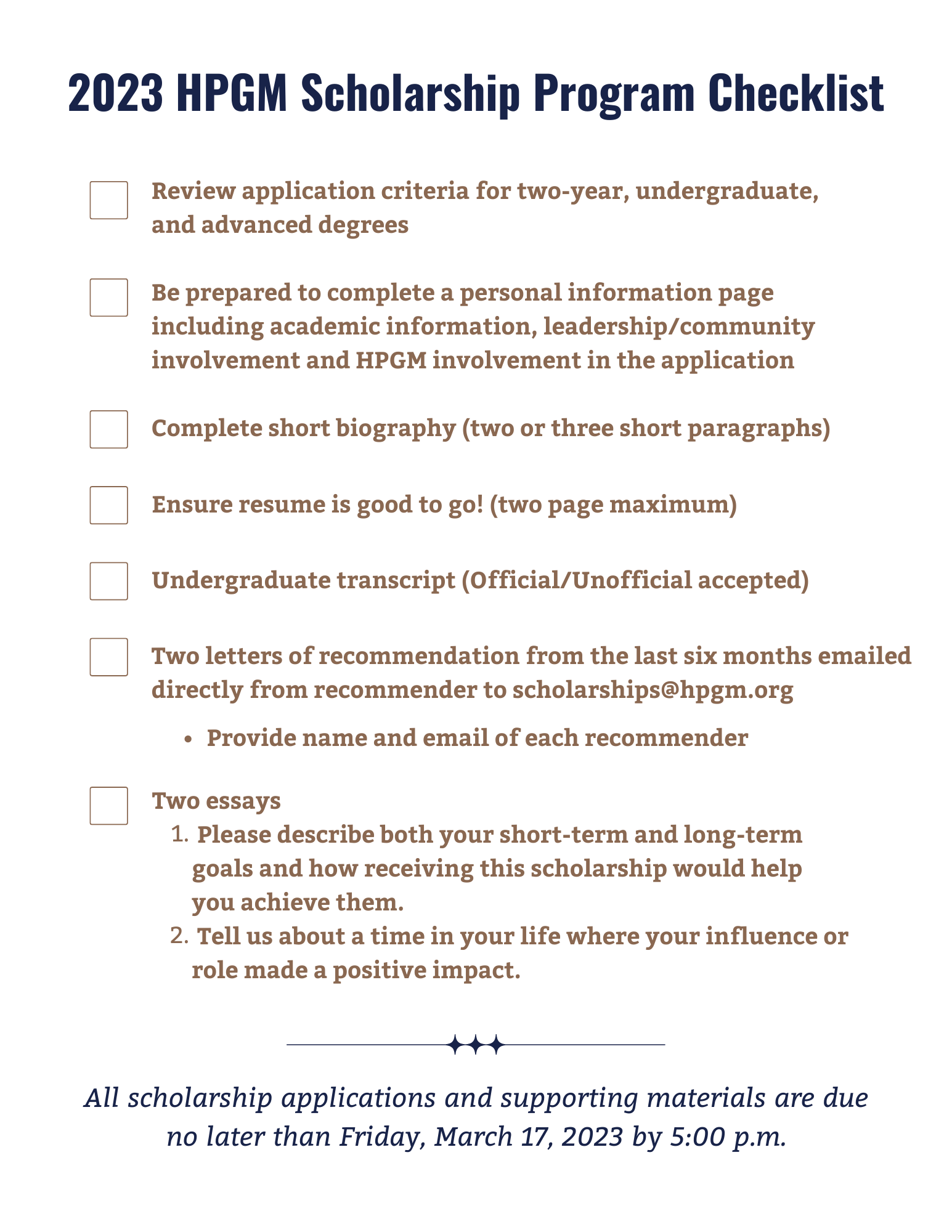 Scholarship Program Checklist